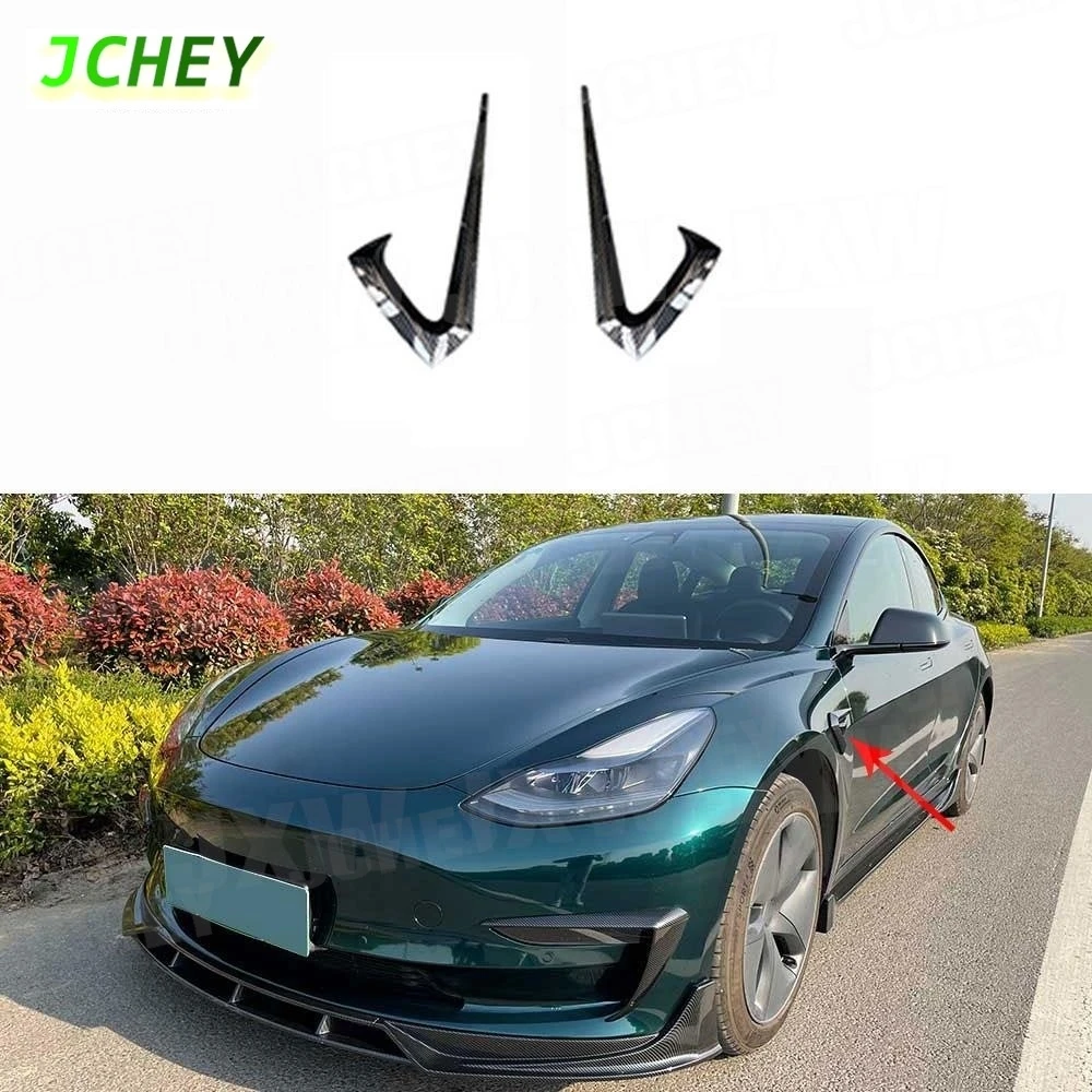 

JCHEY Car Front Bumper Side Trim Canards For Tesla Model 3 Fin Air Knife Wingle Car Bodykits ABS Gloss black