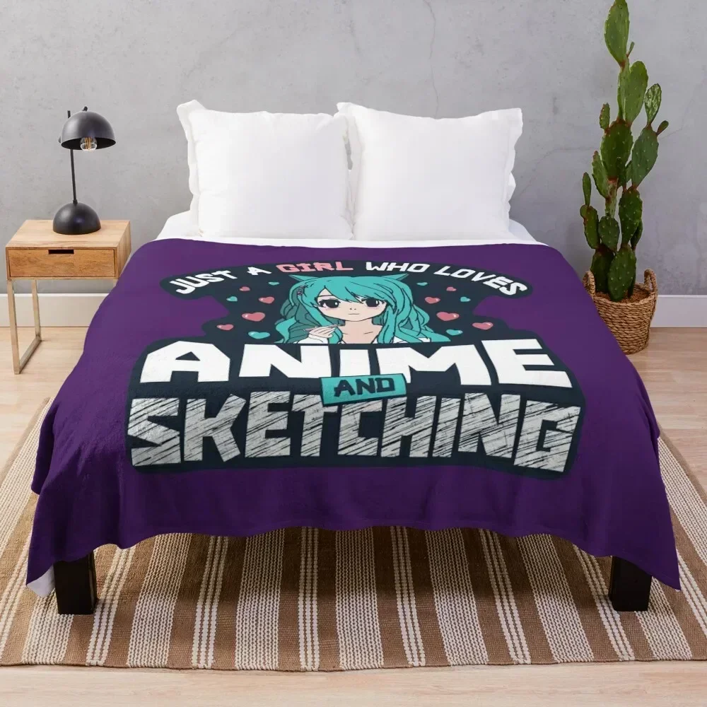 

Anime and Sketching Girl who loves drawing cute gift Throw Blanket Versatile Cozy Throw Blanket for All Occasions