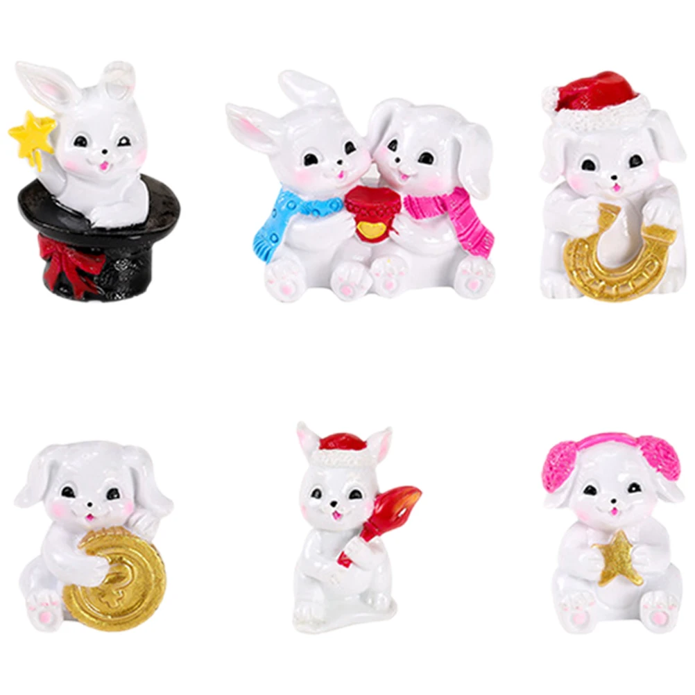 

6 Pcs Mini Simulated Rabbit Tiny Figurines Little Miniature Garden Decoration Ornaments Resin Bunny
