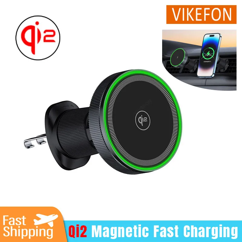 Qi2/Cooler Magnetic Wireless Car Charger LED Light Air Outlet Phone Holder for iPhone 16/15/14/13 Pro Max Fast Charging Station