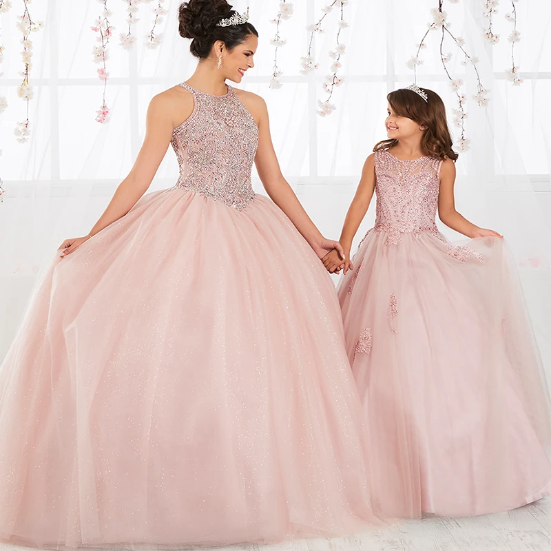 Lorencia-Vestidos de baile frisados com lantejoulas Blush, vestido Quinceanera, baile de aniversário, 15 anos, YQD342