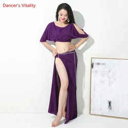 Belly Dance Three-Piece Suit Female adult Elegant Sequins Top Practice Clothes Hot Diamond Belt And Long Skirt Performance Set