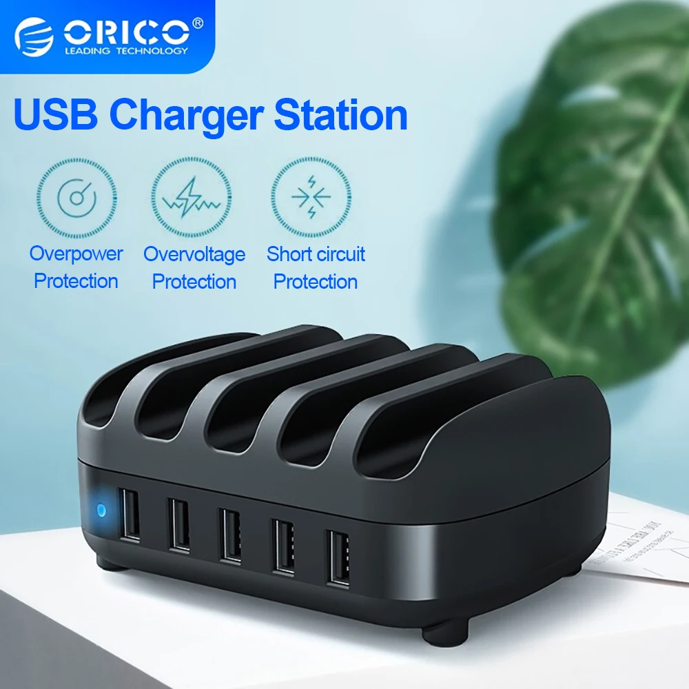 

ORICO 5 Ports USB Charger Station Dock with Holder 40W 5V2.4A Charging USB Cable for iphone Samsung Xiaomi ORICO Official Store