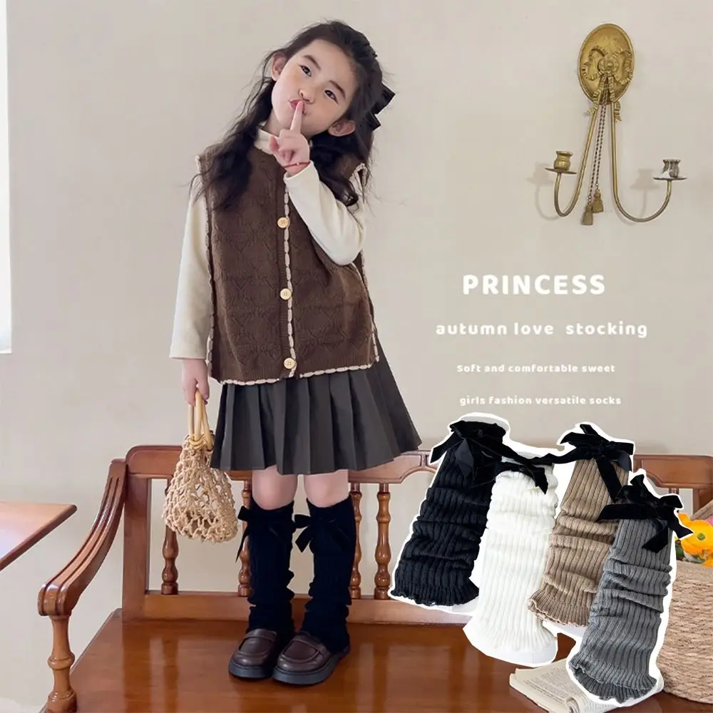 Kawaii Japanese Style Bow Ribbon Leg Warmers Harajuku JK Knitted Leg Cover Balletcore Lolitas Children's Leg Socks Baby