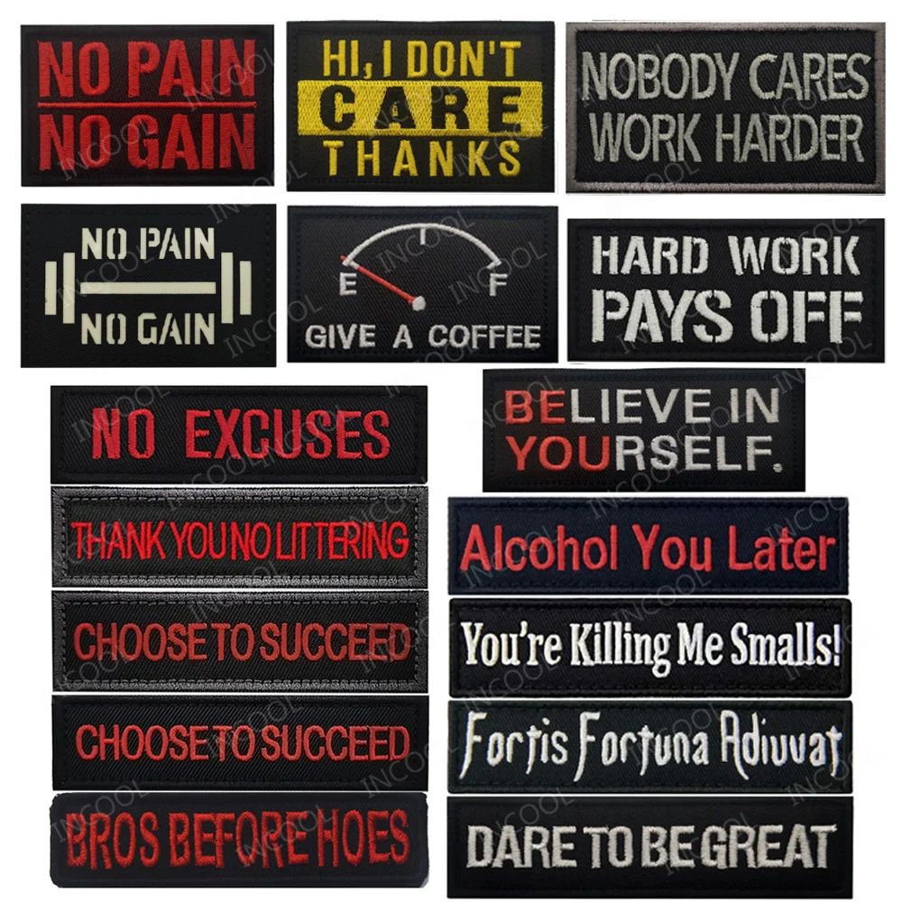 Embroidered Patch Motivational Phrases No Excuses Believe In Yourself Appliqued Hard Work Pays Off Proverb Letter Badges