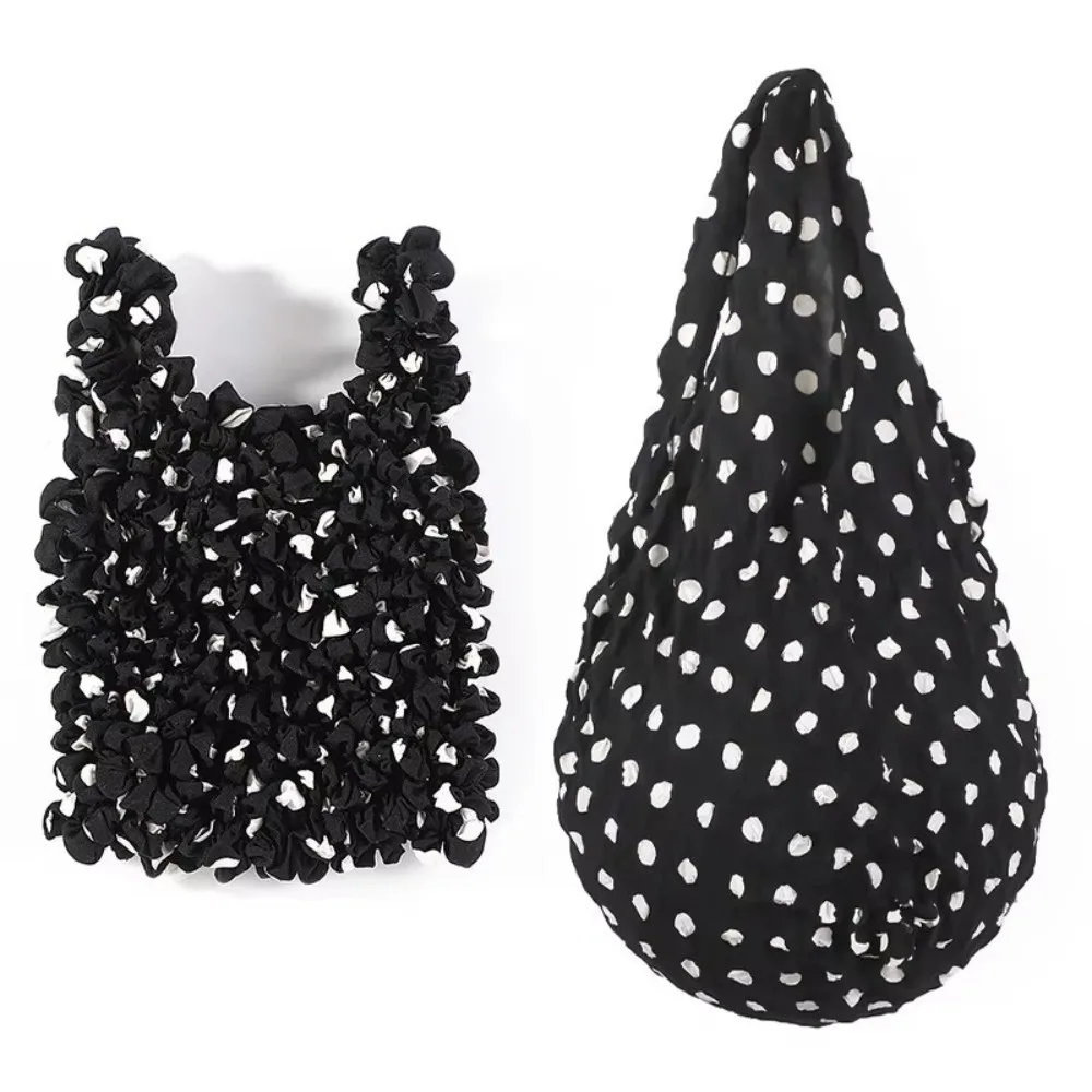 Large Capacity Stretch Shopping Bag Polka Dot Bubble Pleated Tote Shoulder Bag 1PC Magic Stretch Foldable Storage Bag