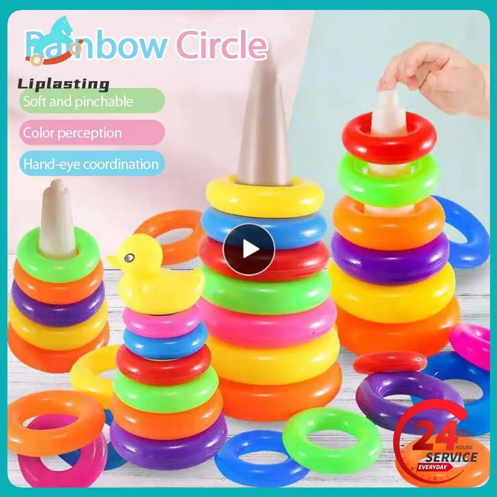 

Children's Little Yellow Duck Rainbow Tower Stacking Circle Baby Early Childhood Education Puzzle Ring Montessoris Toy Kids