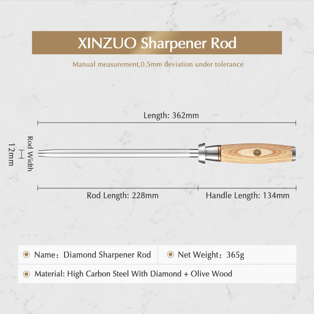 New XINZUO 228mm High Quality High Carbon Steel With Diamond Sharpeners Kitchen Knife Sharpening Rod Tool with Olive Wood Handle