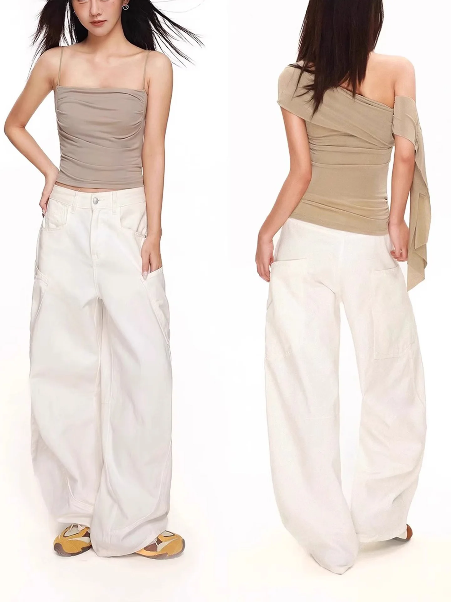 

Белые джинсы с высокой талией, прямые, тонкие, дышащие, свободные, широкие, повседневные, для лета и осени, женские