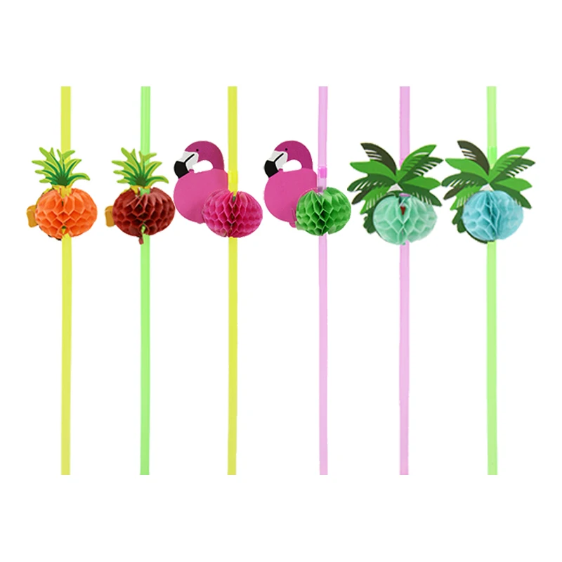 25Pcs Flamingo Pineapple Drinking Straws Mix Color Disposable Straw Tropical Birthday Party Decor Hawaii Beach Party Supplies