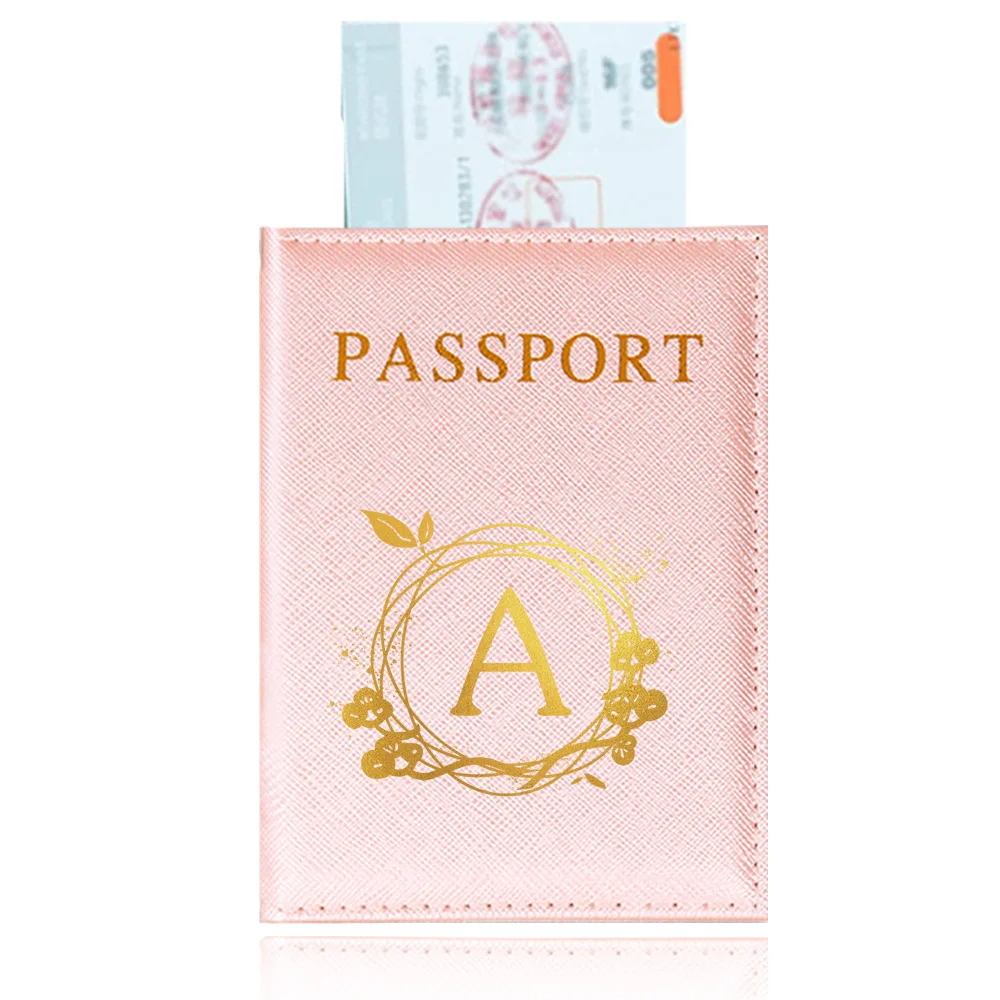 PU Couro Passaportes Capa, Passaporte Titular, Wreath Imprimir Série, Cor-de-rosa, Antifouling Viagem Acessório