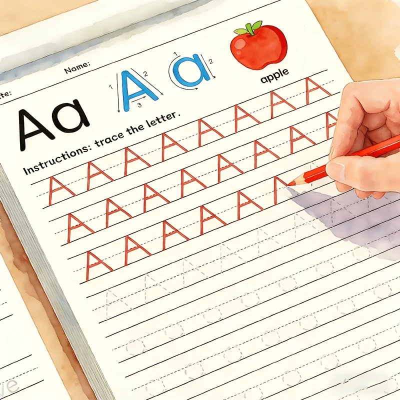 Letter Aa Tracing Worksheet with Apple Pattern, Preschool English Handwriting Practice Paper for Toddler Homeschool Learning