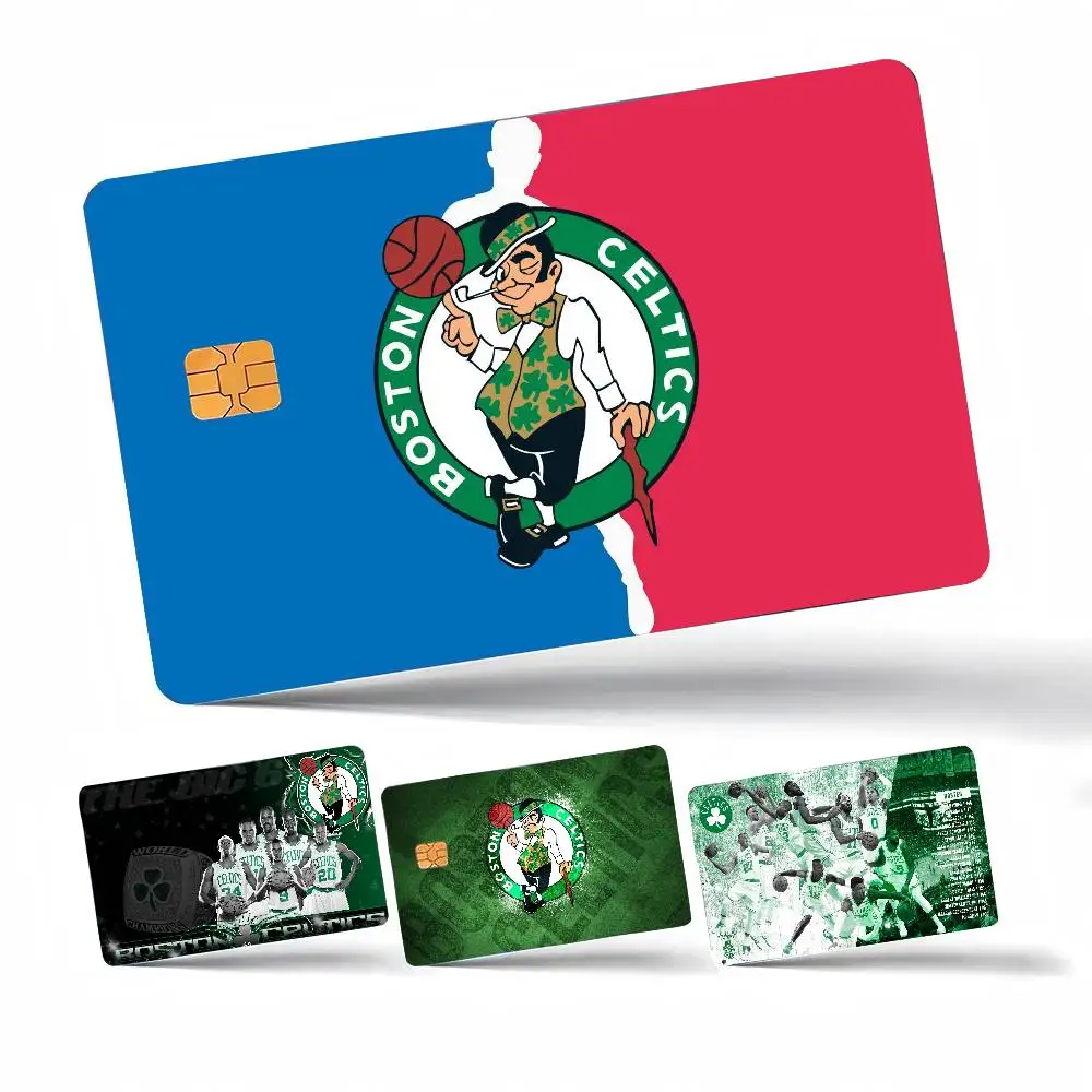 B-Boston C-Celtics 4 peças 1 conjunto de adesivos à prova d'água para cartão de crédito VISA e cartão de acesso ao metrô