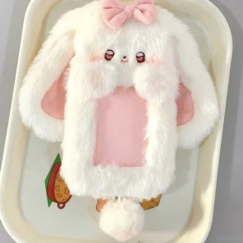 1Pc Plush Photocard Holder Cute ID Bus Card Protector Keychain Charm for 3 Inch Photos Storage Organizer