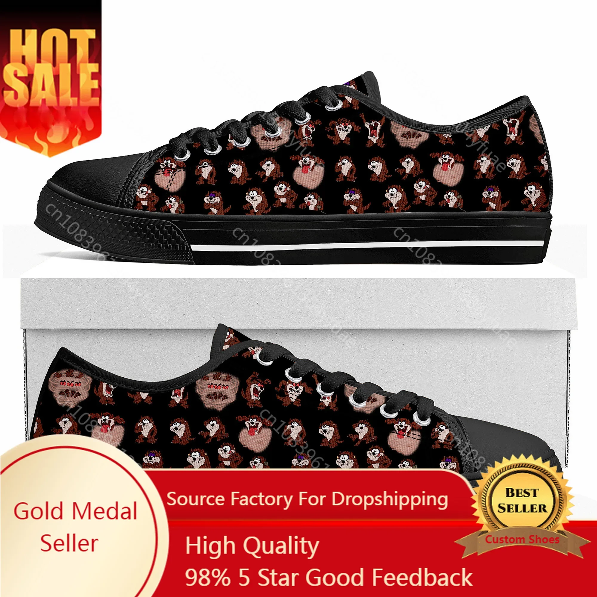 

D-Devil Low Top Sneakers Womens Mens Teenager T-Tazmanian High Quality Canvas Sneaker Casual Anime Cartoon Customize Shoes