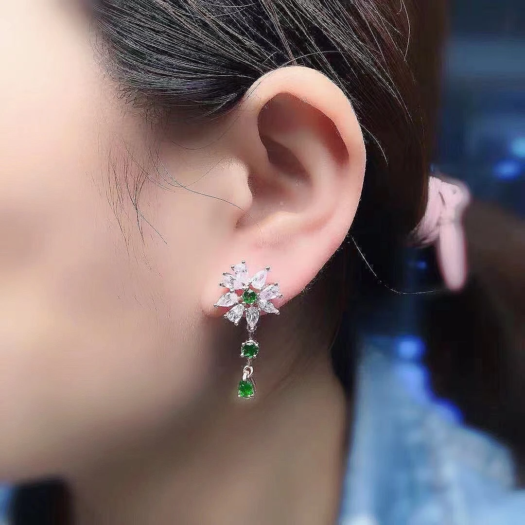 Dazzling Silver Gemstone Drop Earrings for Party 6 Pieces Natural Diopside Drop Earrings 925 Silver Chrome Diopside Jewelry