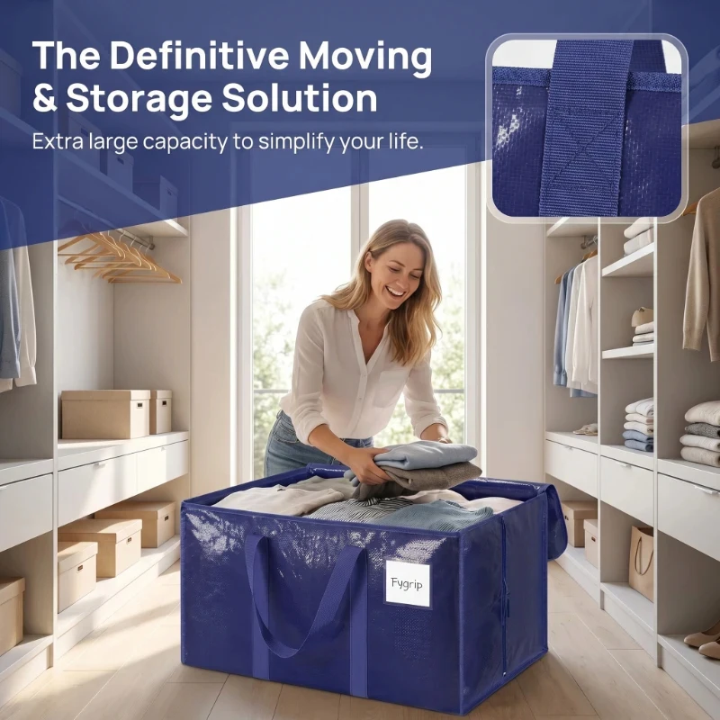 

6 Pack Extra Large Moving Bags Heavy Duty with Zippers & Carrying Handles, Durable Storage Bags Moving Boxes for Closet Organize