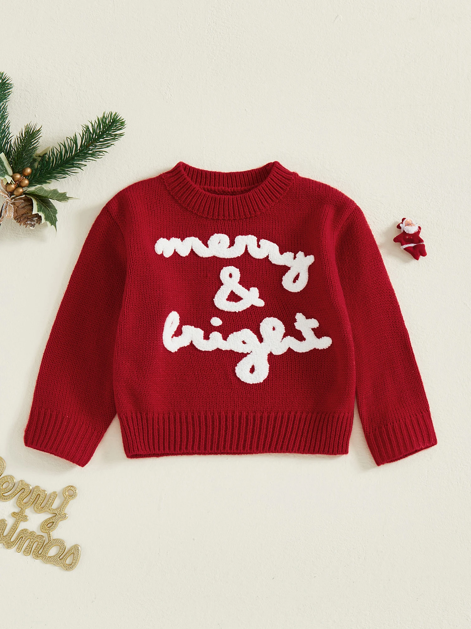 

Women s Holiday Sweaters with Long Sleeves and Round Neckline Featuring Festive Letter Embroidery Detail on Knit Pullover
