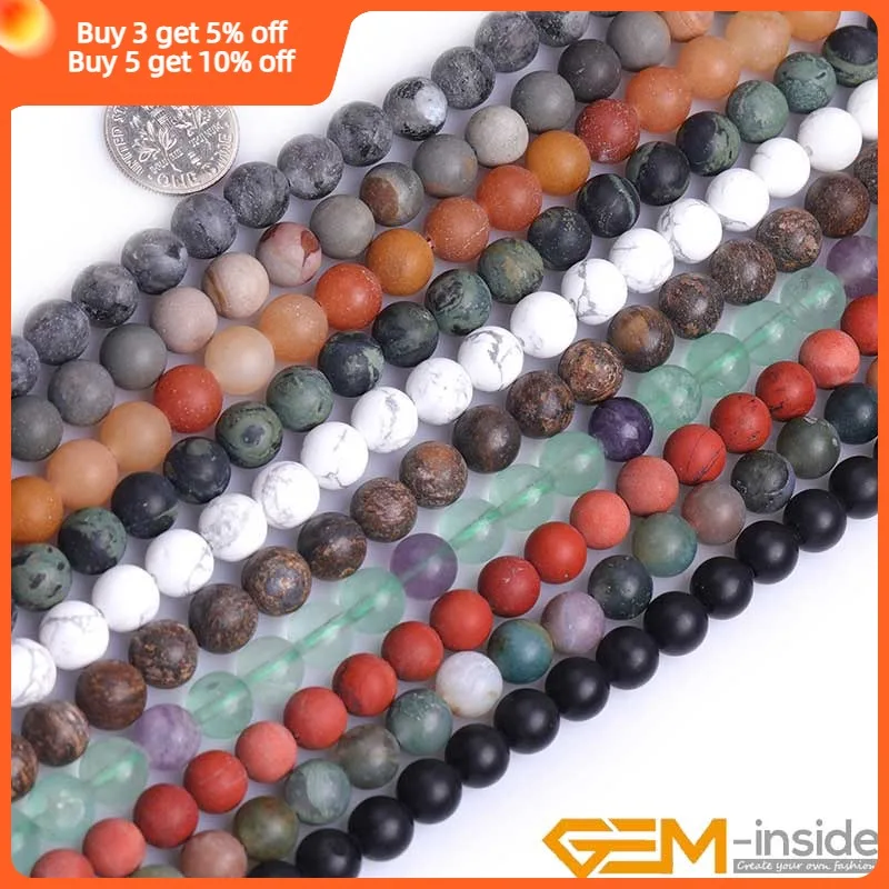 Natural Semi-Precious Gem Stones Frosted Matte Round Beads For Jewelry Making Strand 15\