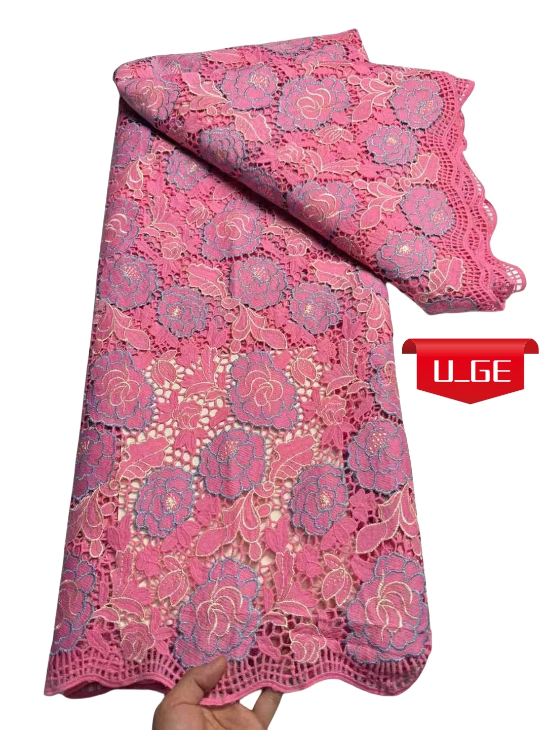 2025 5 หลาล่าสุดผิวที่ดีที่สุดคุณภาพที่ละเอียดอ่อน Riche Guipure ลูกไม้ผ้าสําหรับชุดราตรี U_GE5738