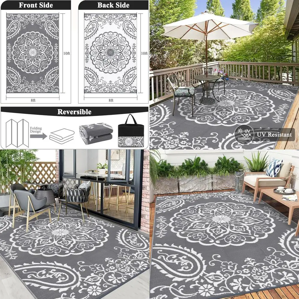

Reversible Outdoor Rug 8x10, Water-Resistant Plastic Mat for Patio, RV, Camping, Deck, Porch, Balcony, Backyard, Picnic - Boho G