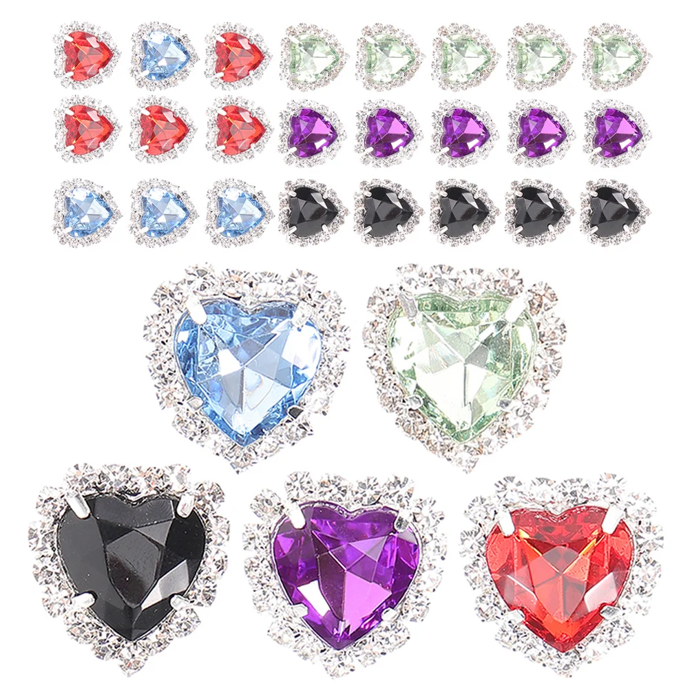 

30Pcs Heart Rhinestones Crystal Glass Buttons Sew on Embellishments for DIY Jewelry Clothing Wedding Decor Heart Gems