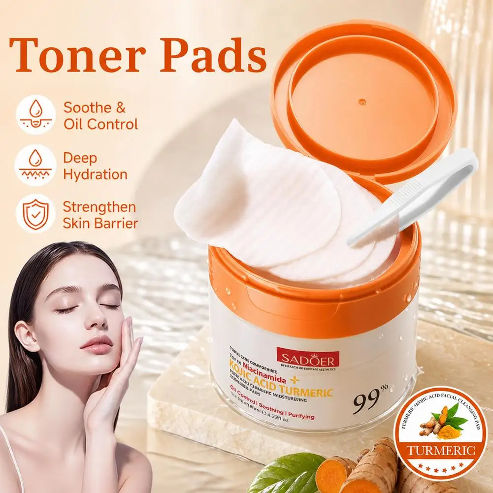 70pcs Kojic Acid Turmeric Facial Cotton Pads 70Pcs Niacinamide Moisturizing Soothing Oil‑Control Hydrating Daily Skin Care Pads