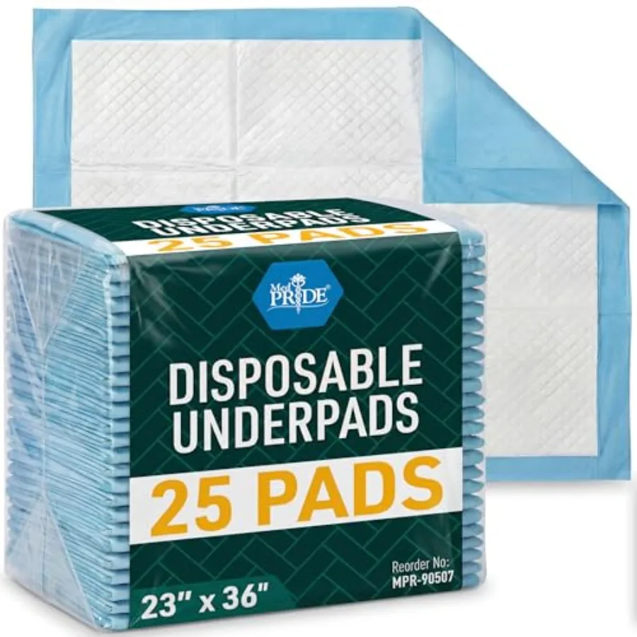 Disposable Underpads 23'' X 36'' 25-Count Incontinence Pads, Chux, Bed Covers, Puppy Training Thick, Super Absorbent Protection