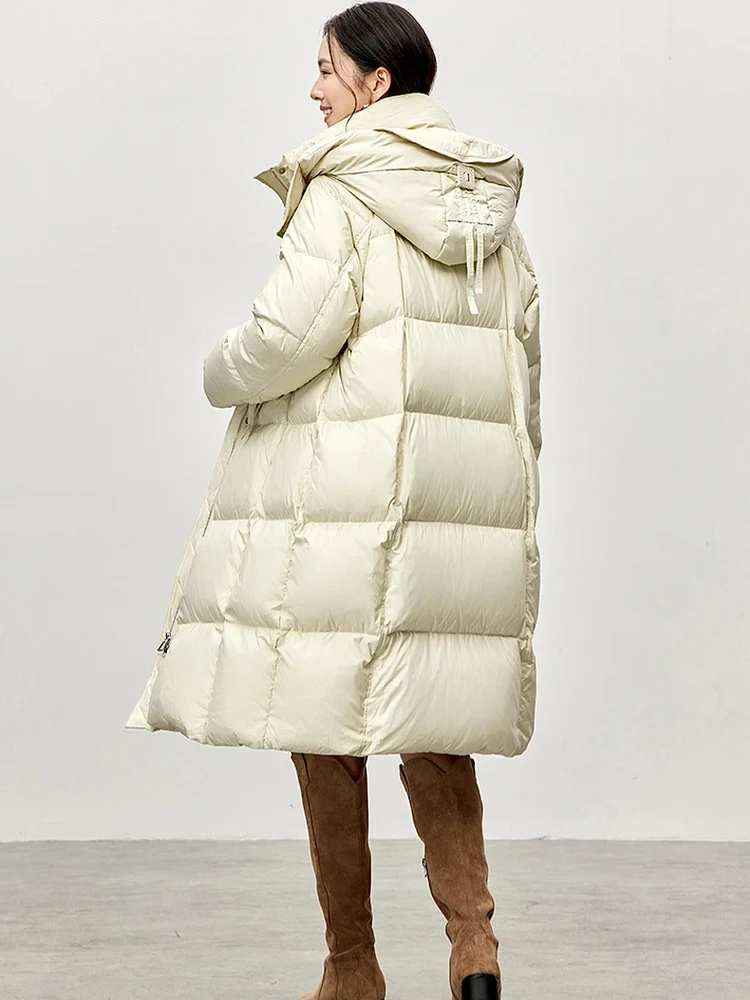 Sentubila 90% pato branco para baixo casaco para mulher 2024 inverno oversize com capuz suporte pescoço quente casaco longo outerwear senhoras