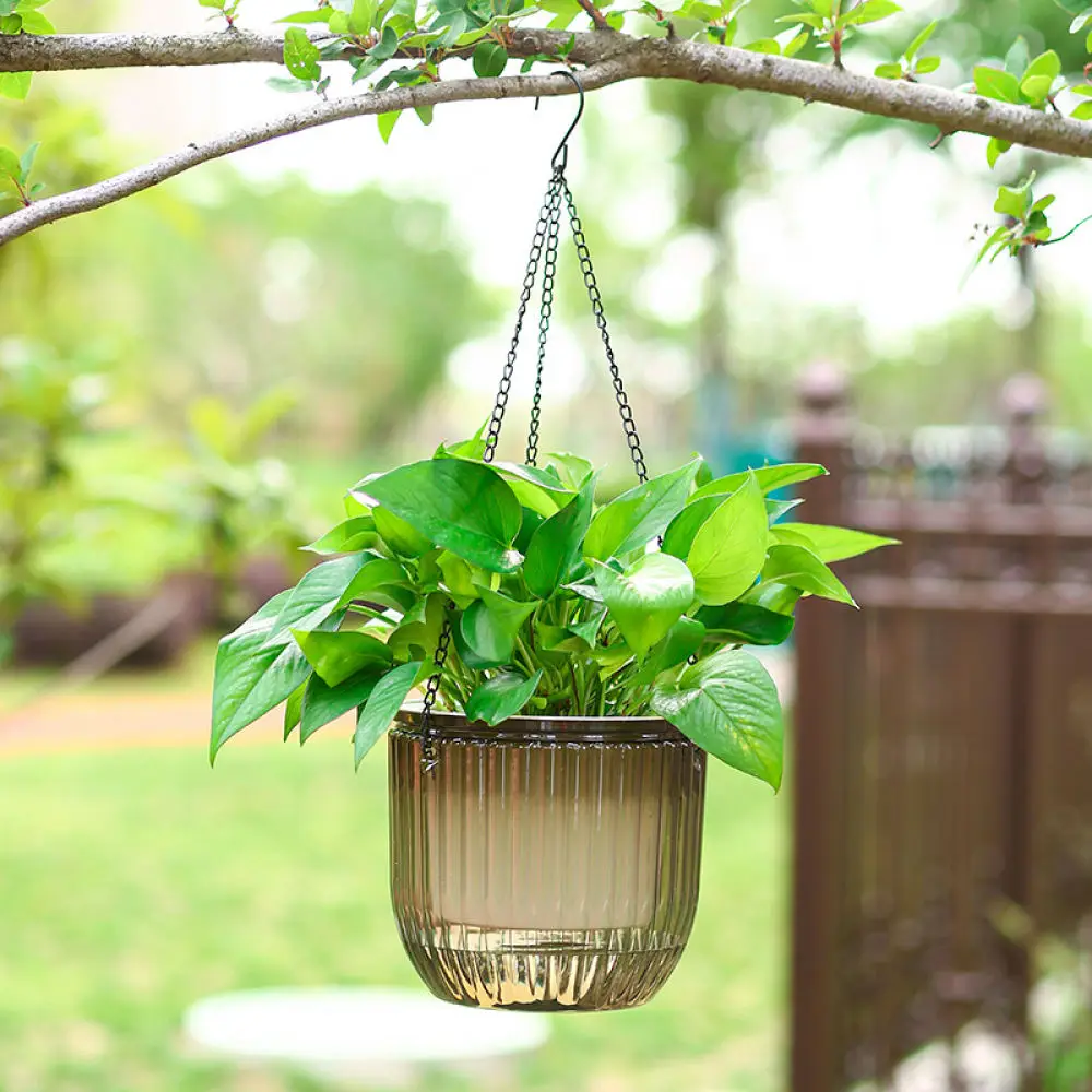 Self Watering Hanging Planter Transparent Resin Flower Pot Modern Hydroponic Container Indoor Balcony Garden Decor Basin