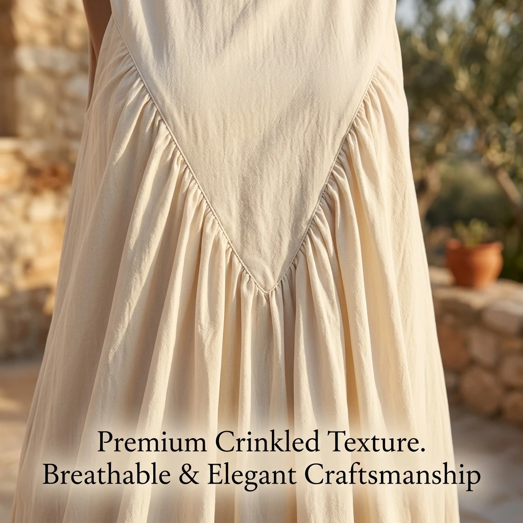 Maxi Dress Women's Summer Bohemian Sleeveless Solid Color Pleated Elegant Vacation Long Sundress