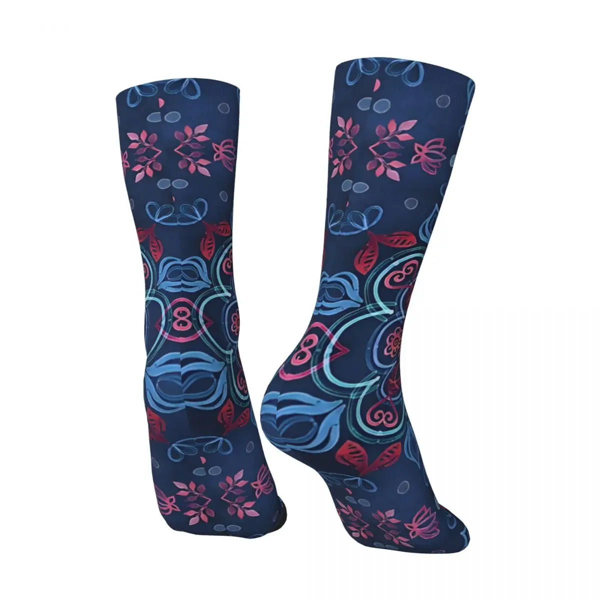 Cherry Red & Navy Blue Men's Socks Vintage Harajuku Street Style Novelty Seamless Crew Sock