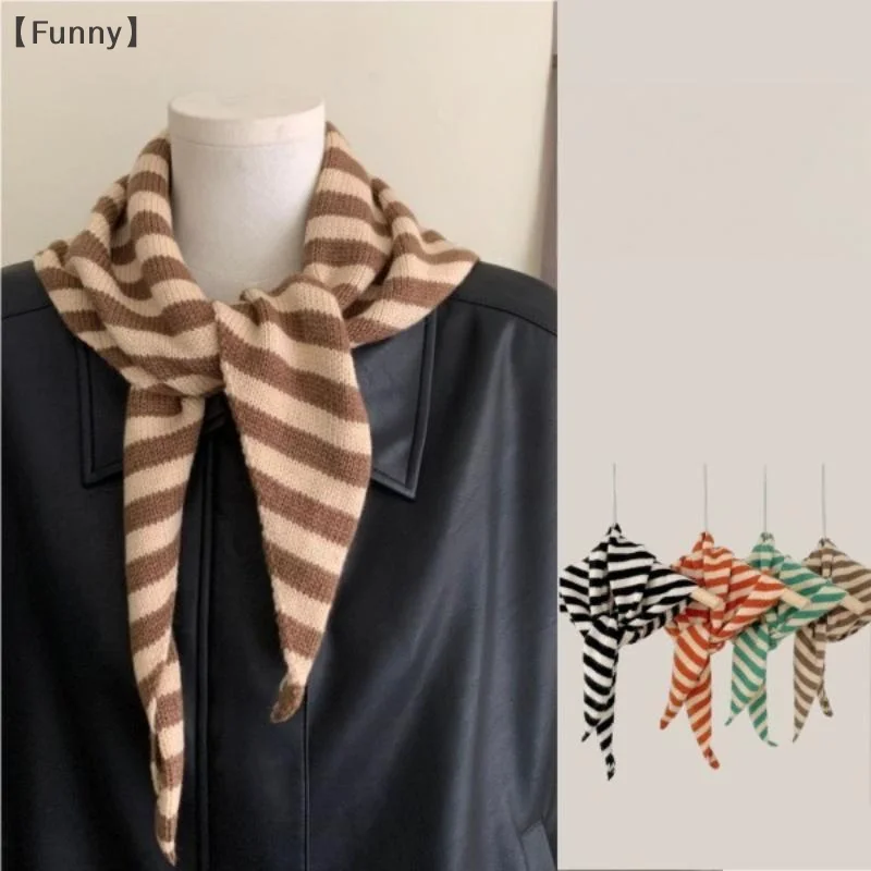 [مضحك] الخريف الشتاء وشاح شال شتاء دافئ لينة محبوك مخطط مثلث وشاح سيدة الموضة الأوشحة الحجاب هدايا عيد