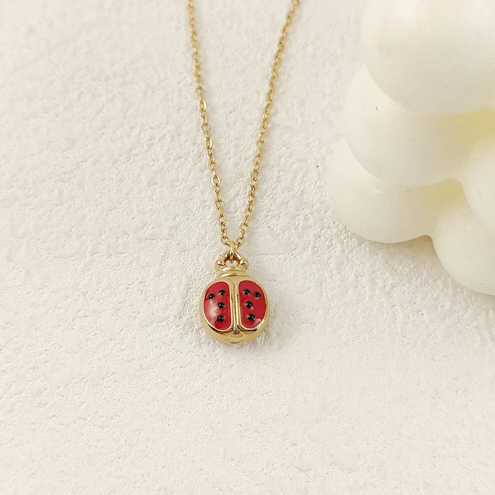 مدون الموضة نفس المينا الخنفساء قلادة قلادة الفولاذ المقاوم للصدأ هيبوالرجينيك المجوهرات، قلادة الترقوة الإضافية متعددة الاستخدامات #4