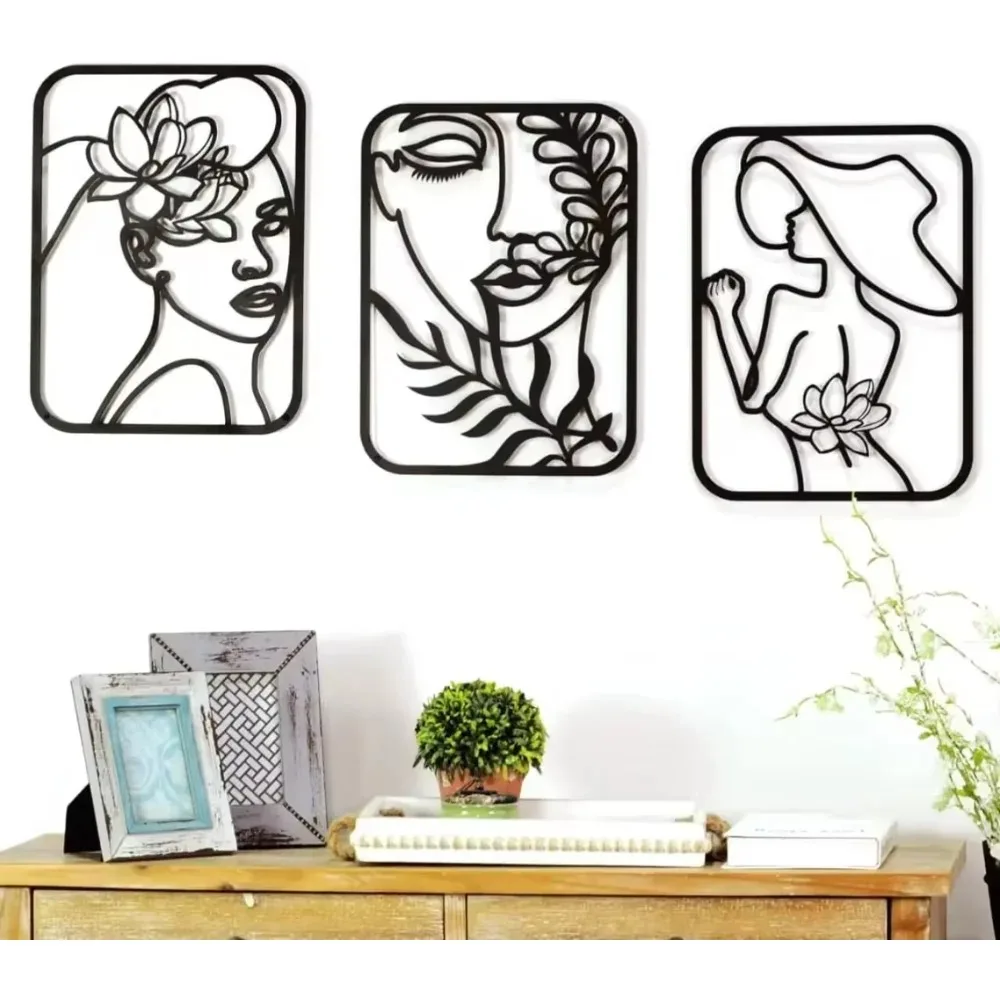 

Набор из 4 великолепных золотых металлических настенных рисунков: современные женские фигурки для стильных помещений. Современные женственные фигурки для дома.