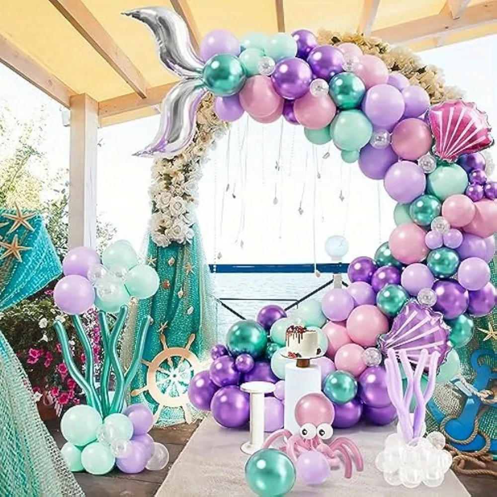 159 Pcs Mermaid Princess Balloon Sets，for Birthdays Pool Beach Parties Anniversaries Graduation Ceremonies Summer Decorations