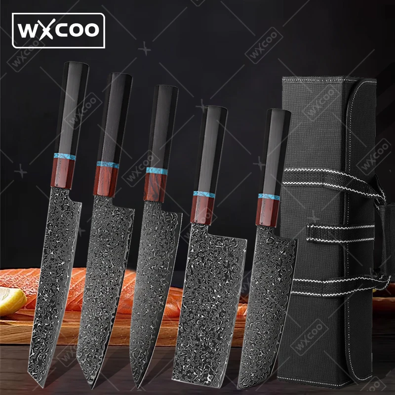

WXCOO японский нож шеф-повара Кирицуке, ручная кованая дамасская сталь, острый нож для нарезки мяса, овощей, фруктов, кухонные ножи ручной работы