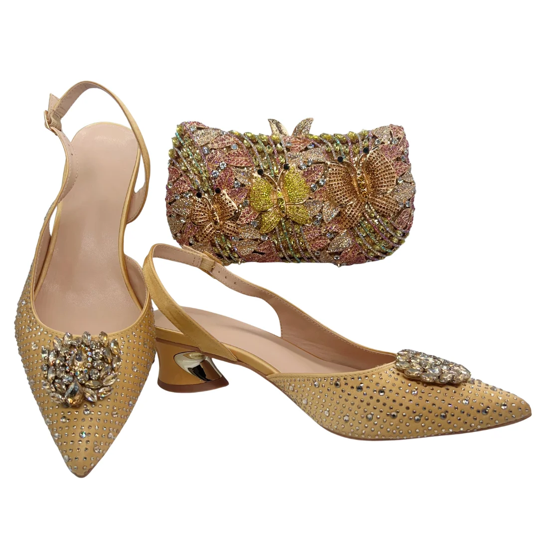 Italian Designer Evening Shoes With Clutch Bag Set for African Wedding and Bridal Occasions Lace Embroidered Beads Women's Shoes