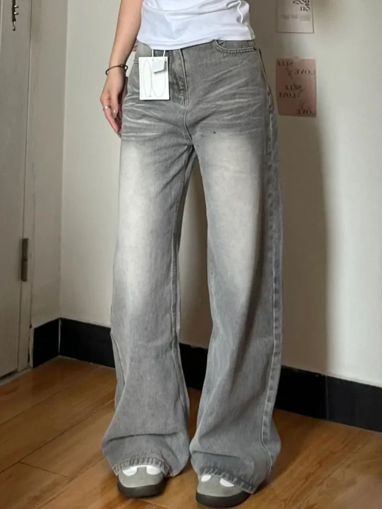 Women Jeans Baggy Pants Denim HighStreet Y2K Extra Long Vintage Design Straight High Waist Draped Wide-legged Floor-length