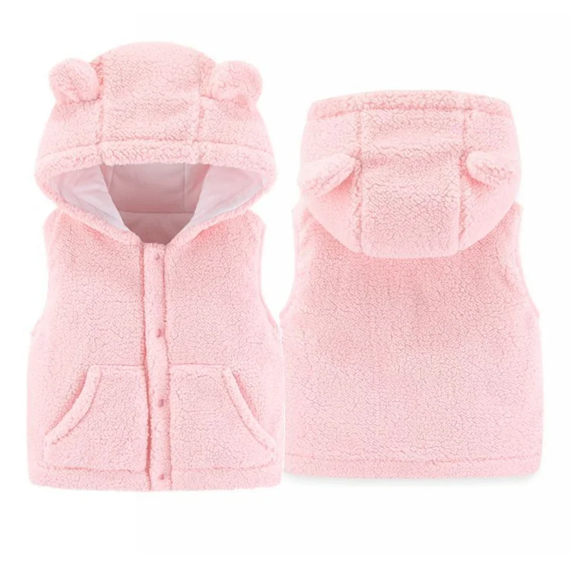 Baby Lambswool Vest Baby Hooded Warm Outerwear Winter Girls Cute Plush Sleeveless Jacket New Boys Autumn Casual Clothes 7M-4Y