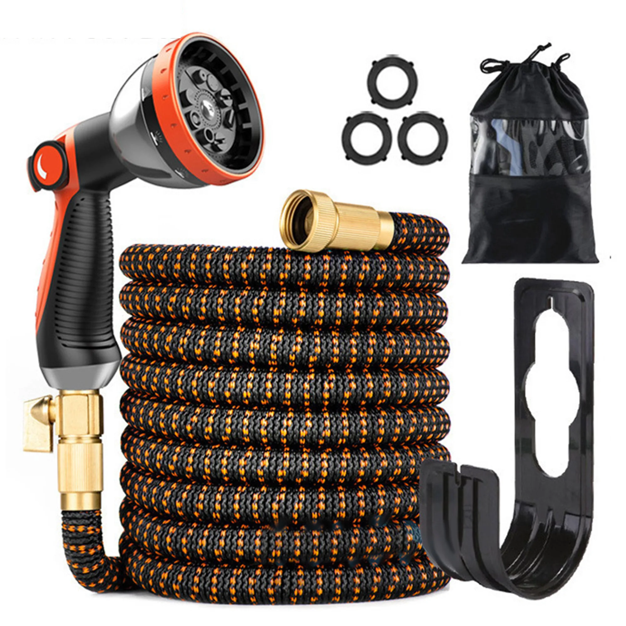 

Garden Hose Water Hose with 10 Function Hose Nozzle Sprayer Expanding Garden Water Hose 3/4 inch Solid Brass Fittings