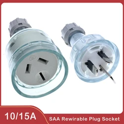 AU NZ Plug Adaptor Assembled Rewireable Female Male Wire Socket Outlet 3 Prong Electrical AC Extension Cord Grounded Rewire SAA