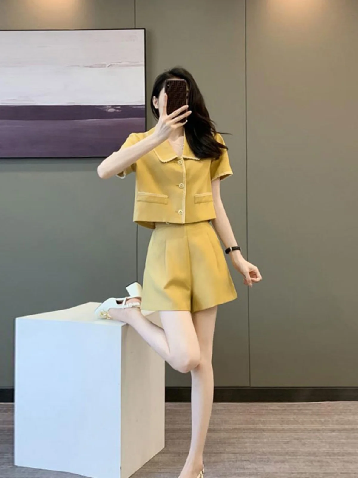 

Ele Profional Women's Summer Casual Faion Set ort Pants Two-Piece Suit High Quali ort Sve Button Closure