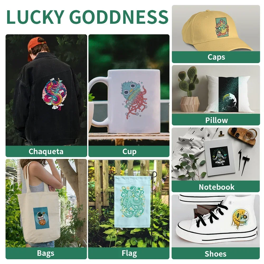 Lucky Goddness A3 A4, 100 Uds., película de transferencia DTF, papel de transferencia de calor PET, hojas preatradas para DYI directo en camisetas,