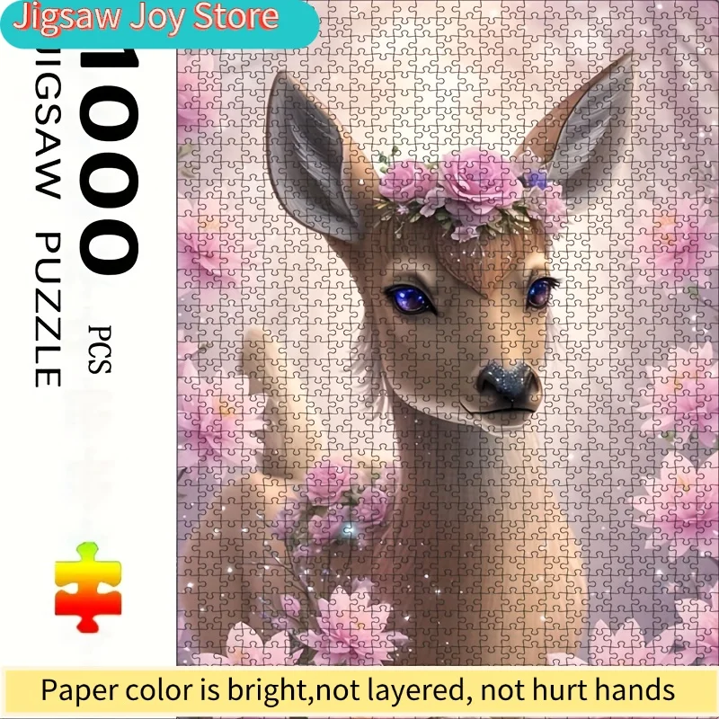 

Large Adult Puzzle - Enchanted White Deer with Pink Roses & Blue-Eyed fawn, 70.0x50.01 cm Picture for Adults & Families, Chal