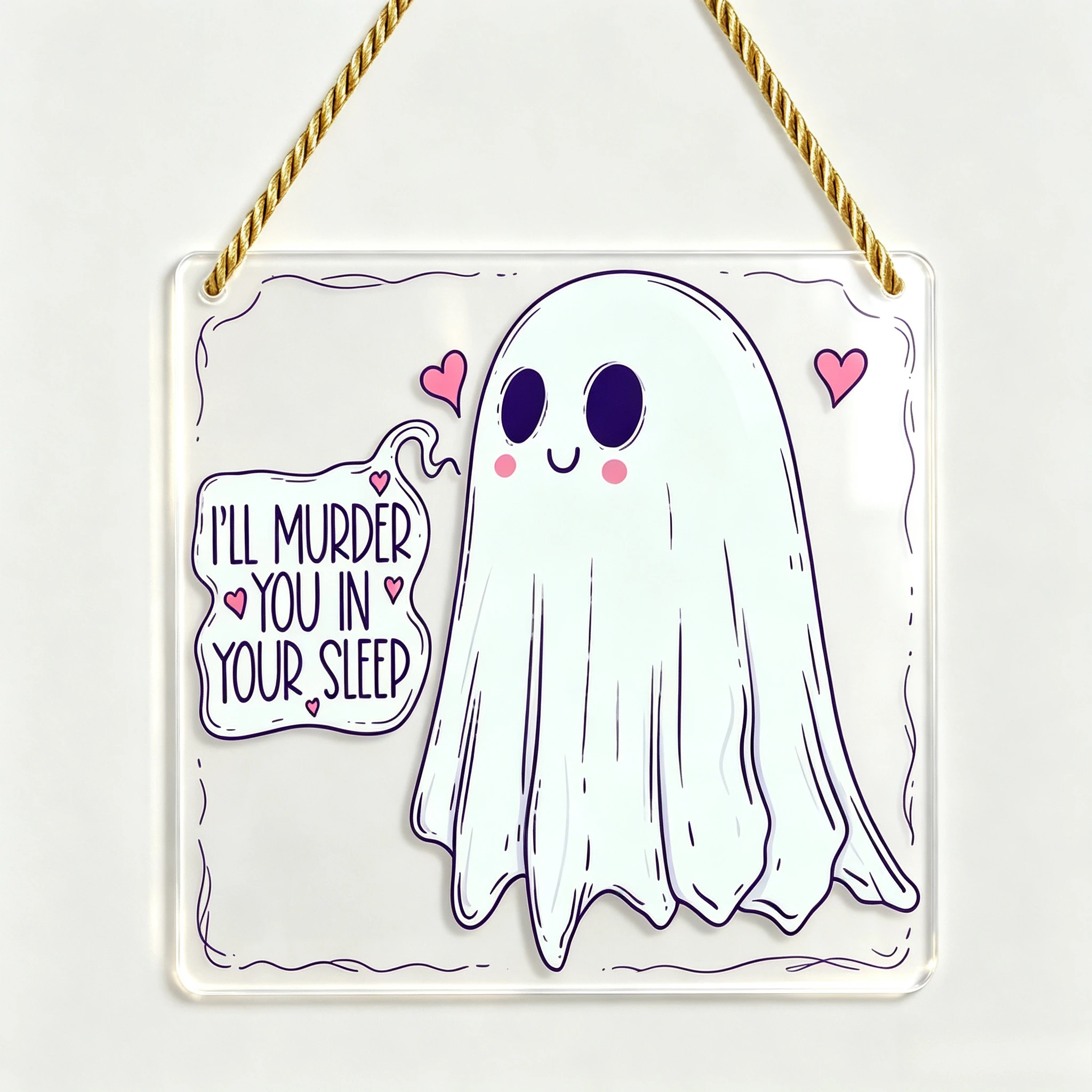 Funny‑Quote Spooky Ghost Clear Acrylic Wall Sign, Indoor Fall Home Decoration,Pink Heart Halloween Porch Ornament