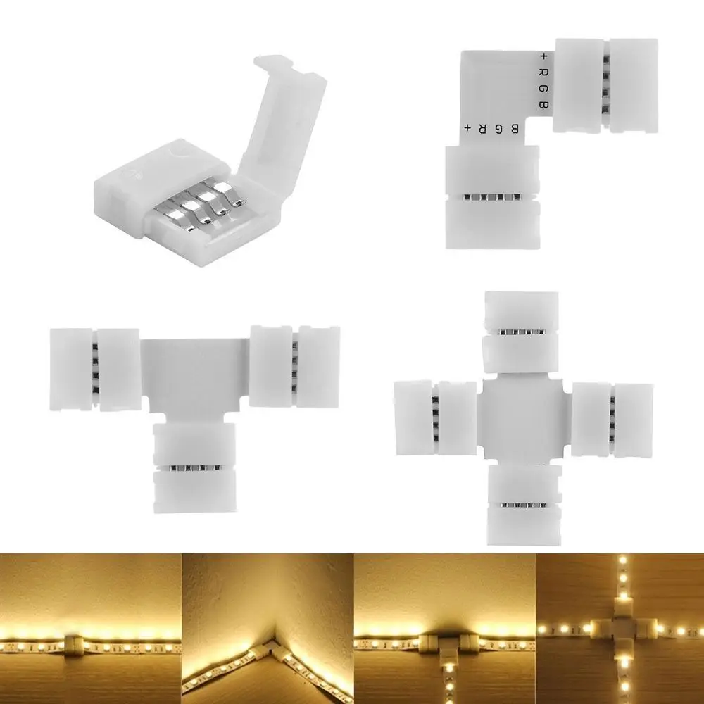 10Pcs New Clip-on Coupler Corner  4Pin LED Strip Connector 10mm PCB Corner Connector For RGB 3528 5050 Led Strip Light