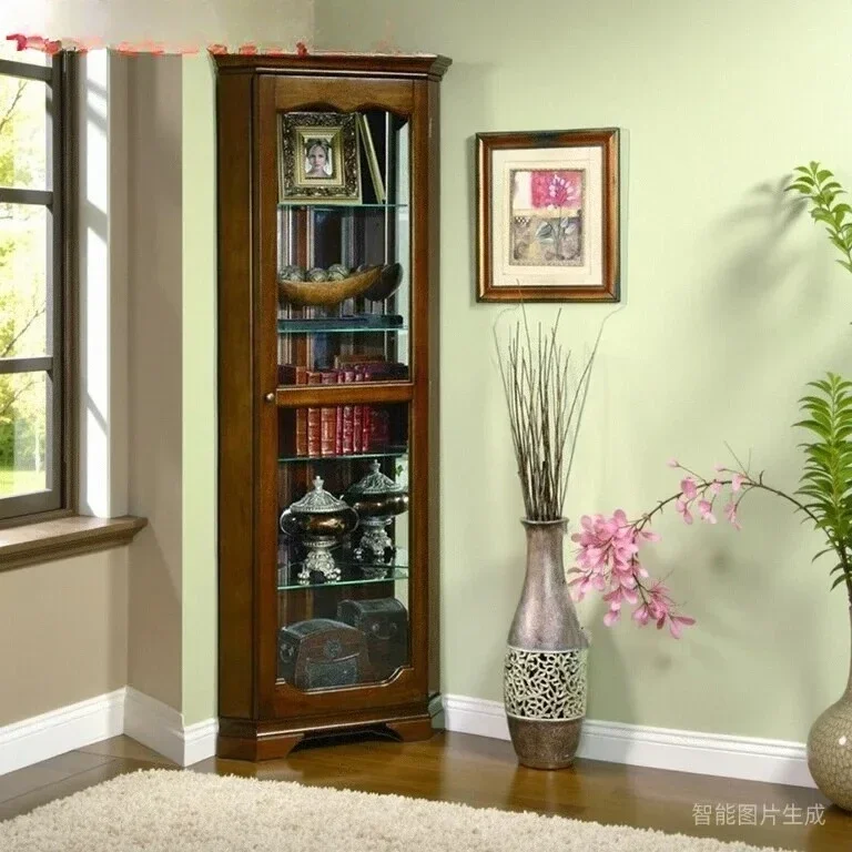 Solid wood corner cabinet Living room display cabinet Light luxury dining side cabinet Triangle shelf
