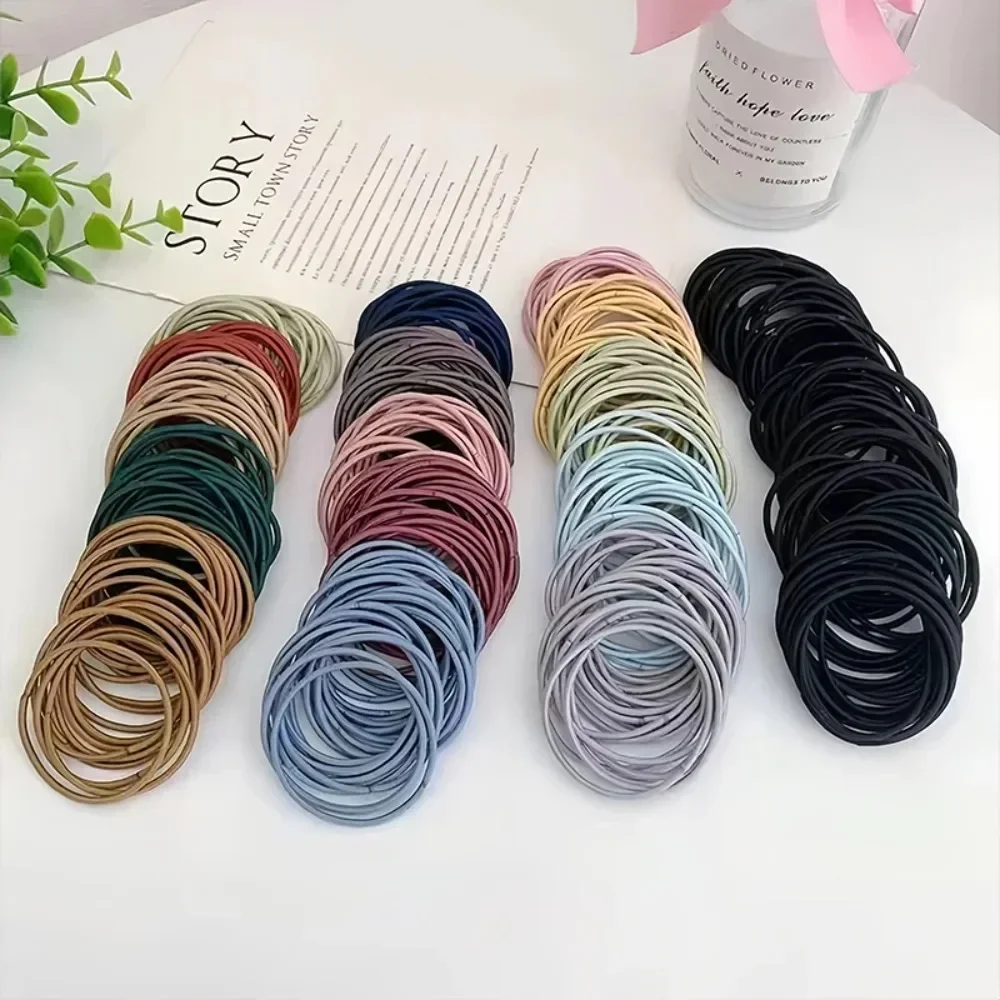 Nieuwe 100 stks/set Vrouwen 5 CM Basic Nylon Elastische Haarbanden Paardenstaart Haar Chouchou Elastiekjes Hoofdband Haaraccessoires Hoofddeksels