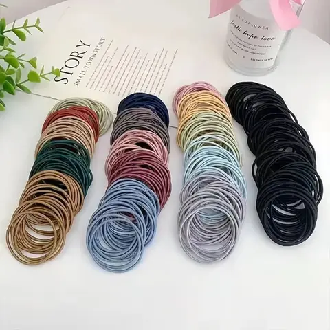 새로운 100 개/대 여성 5CM 기본 나일론 탄성 헤어 밴드 포니 테일 헤어 Scrunchie 고무 밴드 머리띠 헤어 액세서리 모자를 쓰고 있죠